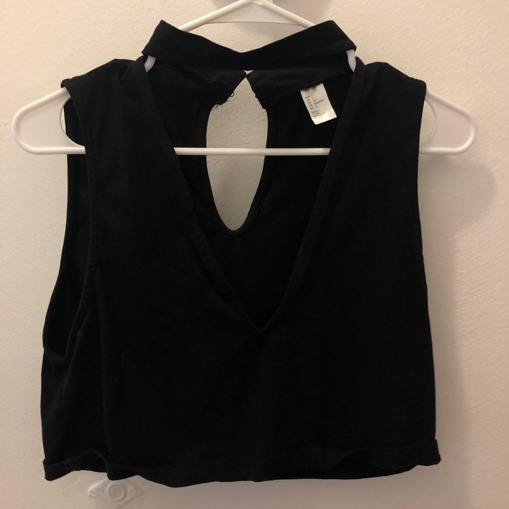 black crop top with front cutout